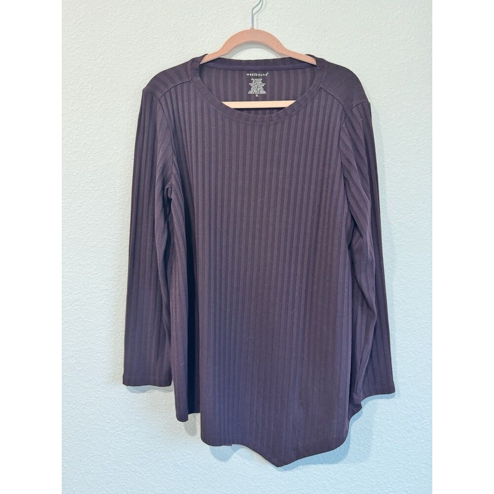 Westbound Women's Purple Ribbed Knit Tunic Top Long Sleeve Asymmetrical XL